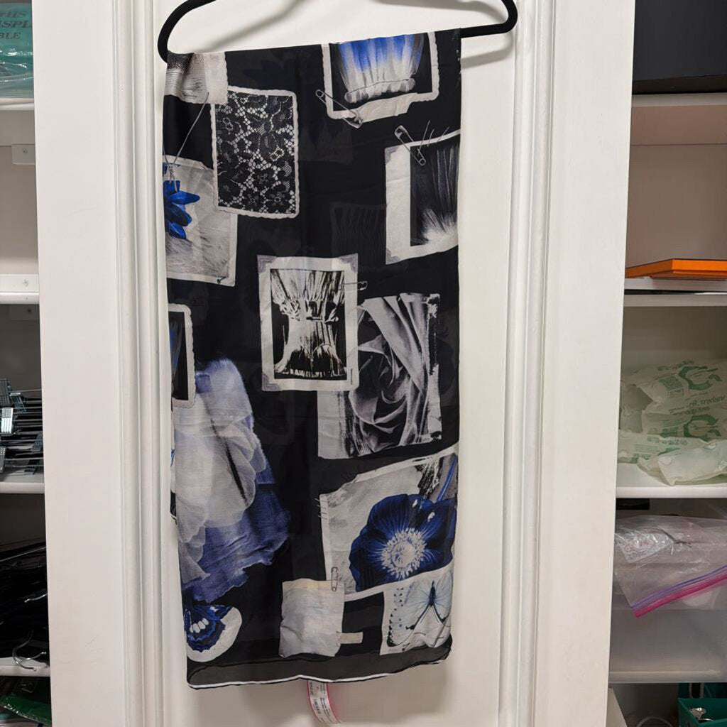 Black/Blue Sheer Pattern Scarf
