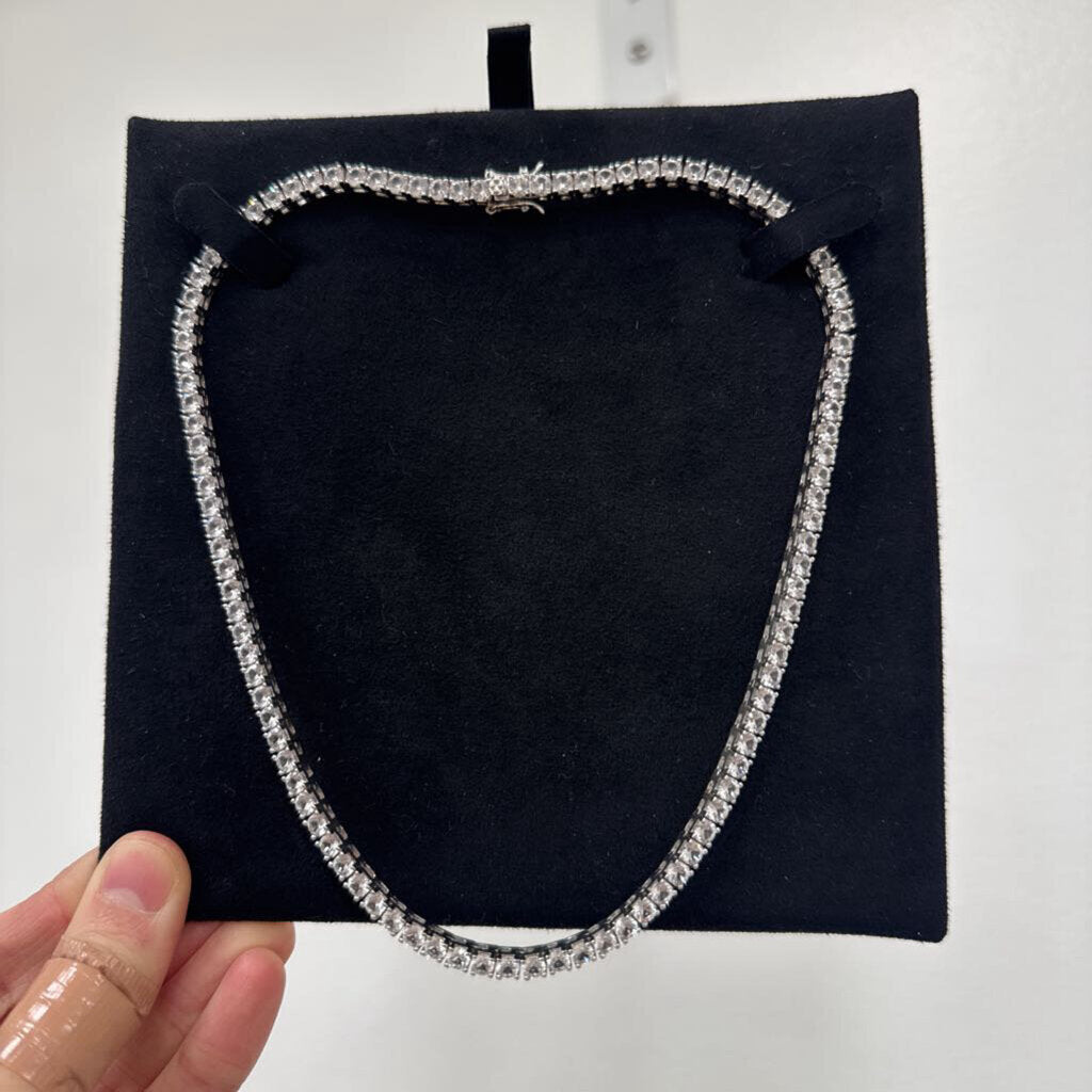 Sterling Silver Lab Grown White Sapphire Tennis Necklace (875)