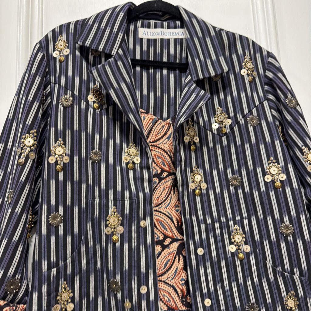 Blue Stripe Cotton Embellished Jacket (est 1300)