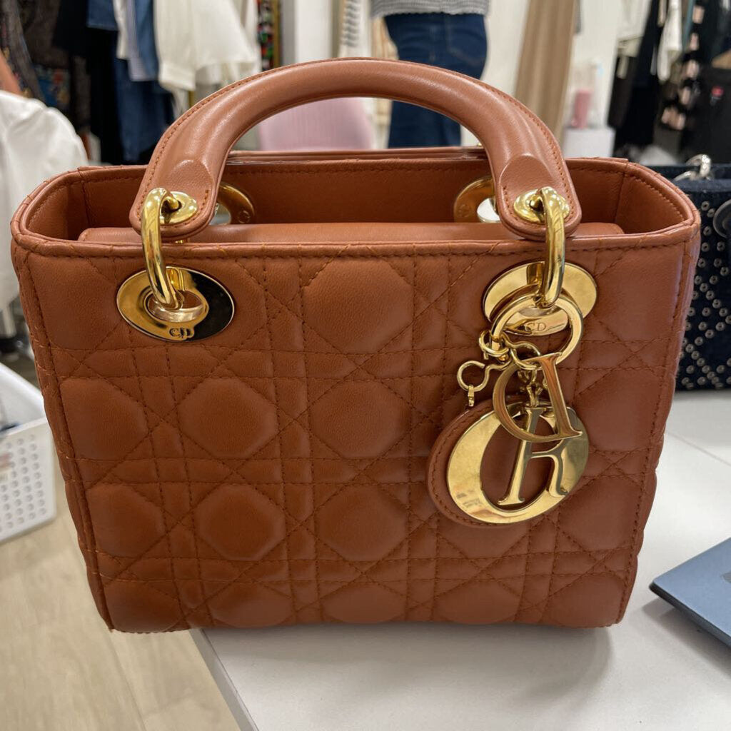Camel Leather Cannage Lady Dior Bag