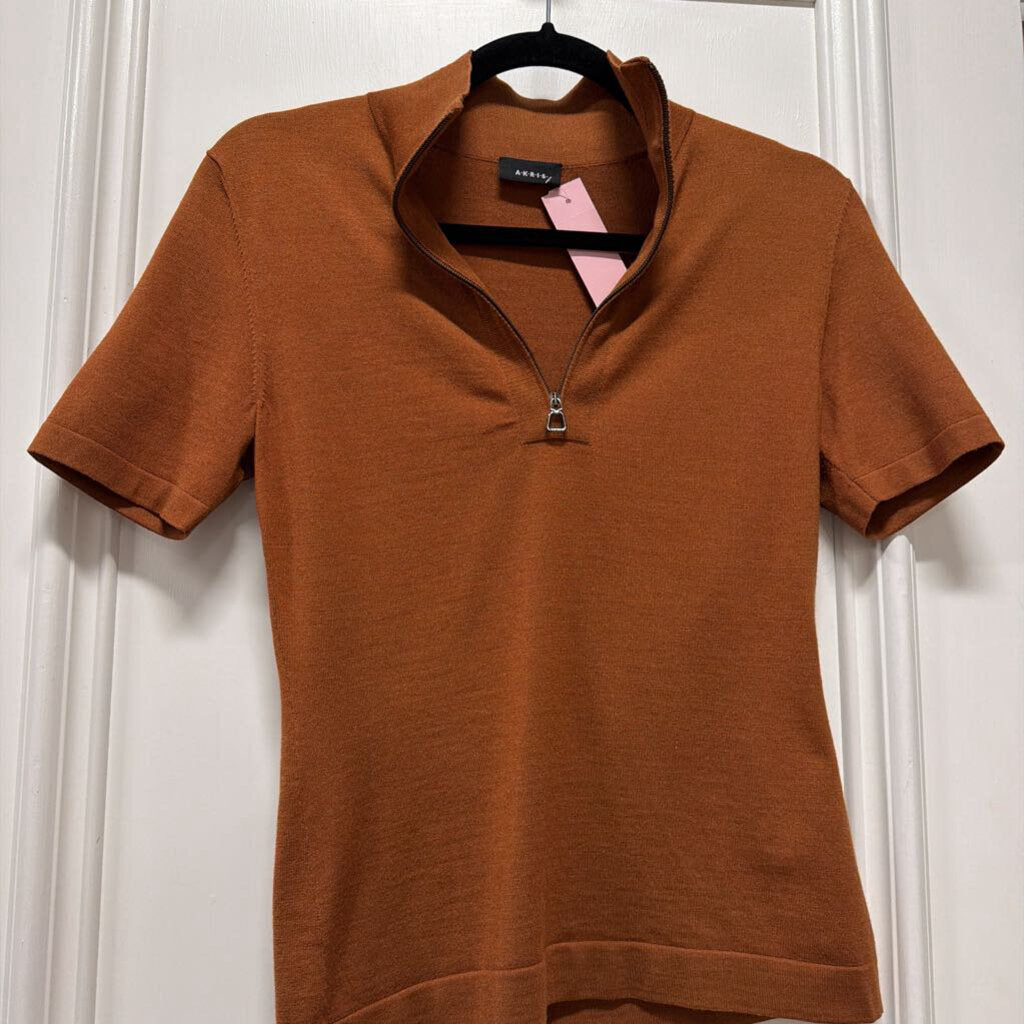 Rust Quarter Zip Knit Top