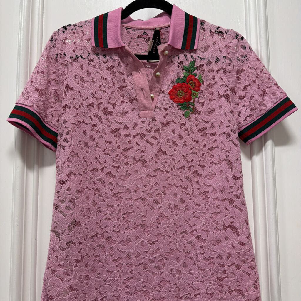 Pink Lace Polo SS Top
