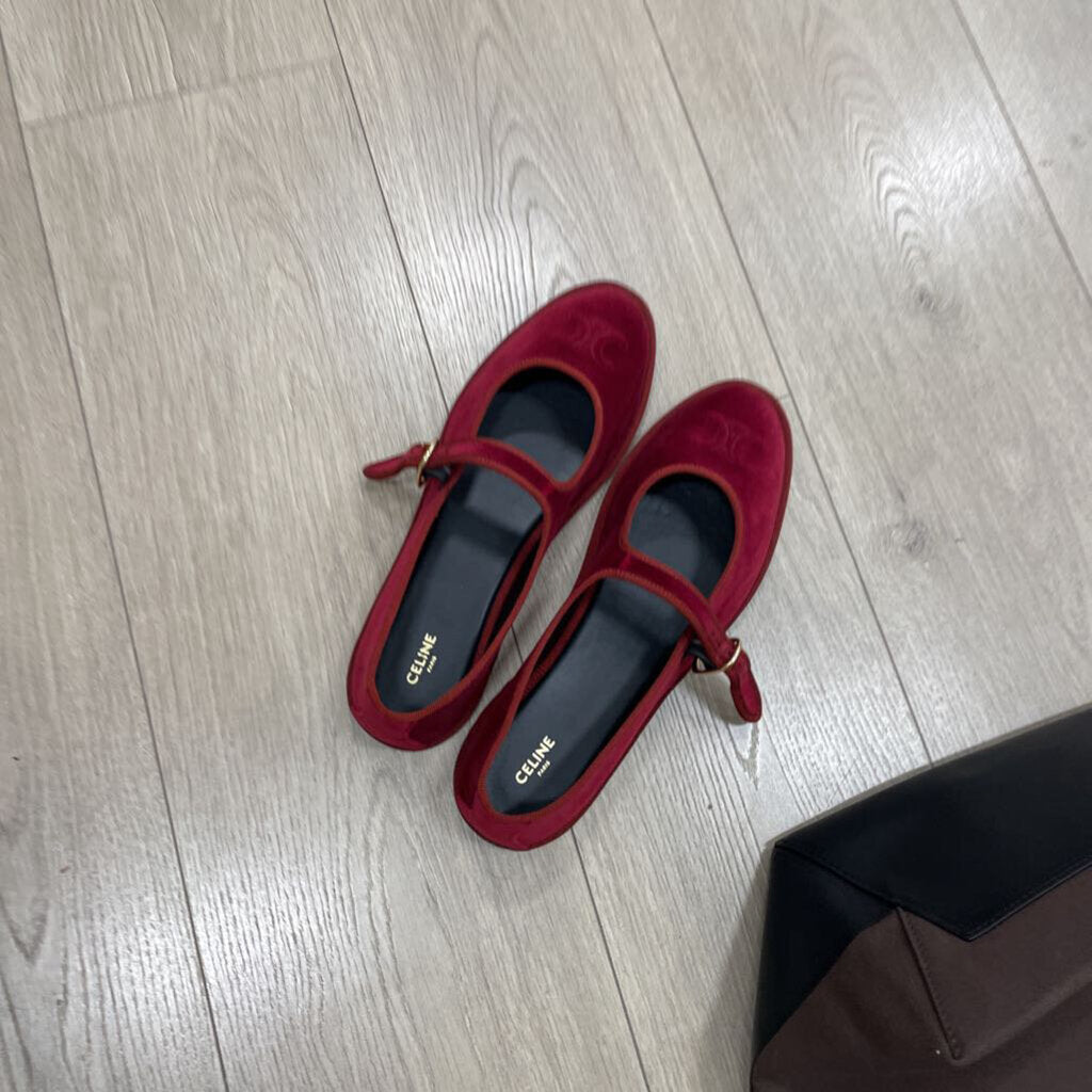 Burgundy Velvet Triomphe Ballet Flats(820)