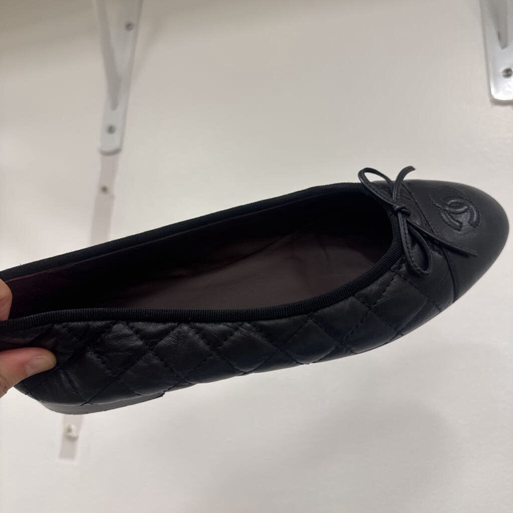 Black Quilted Leather Ballet Flats