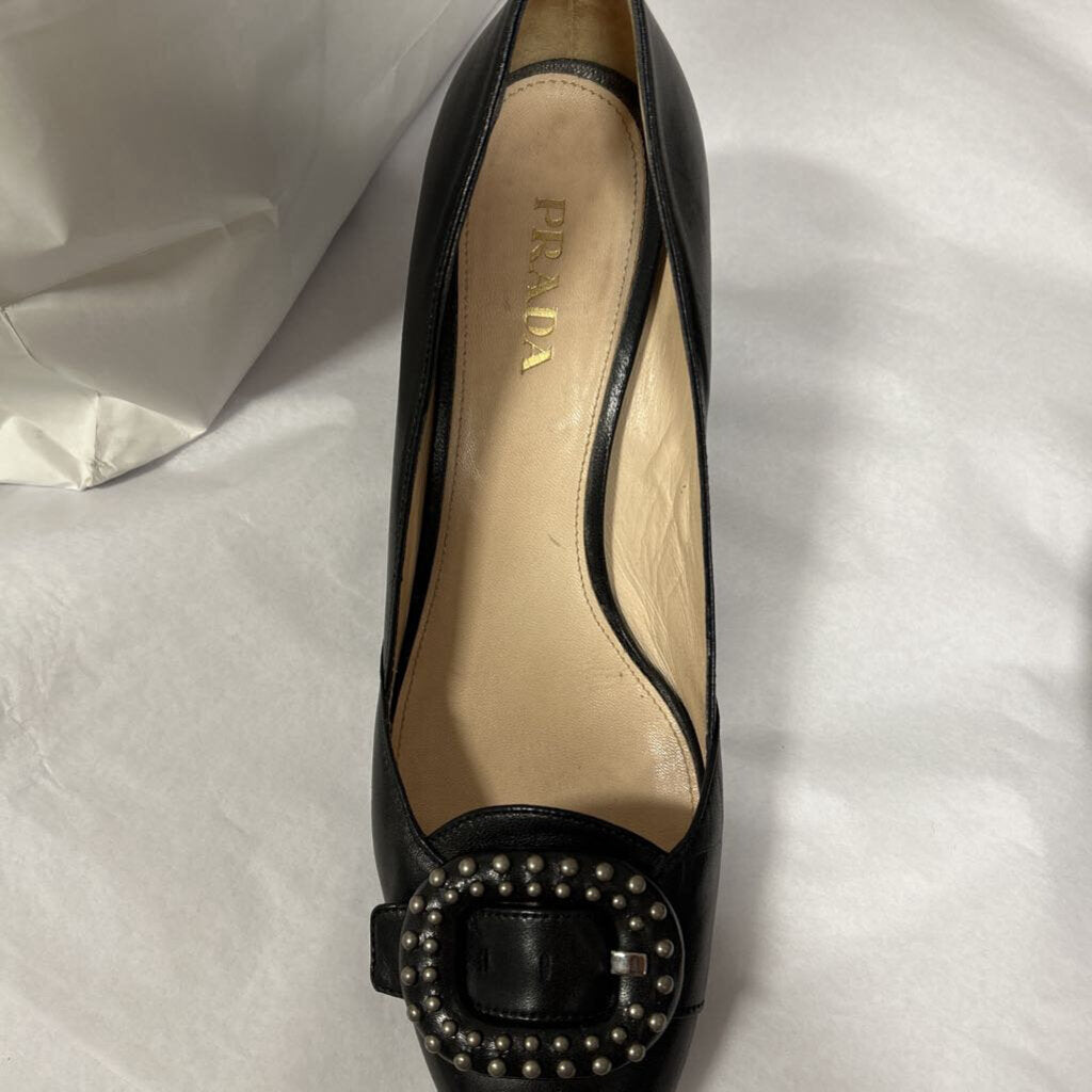 Black Studded Buckled Heel
