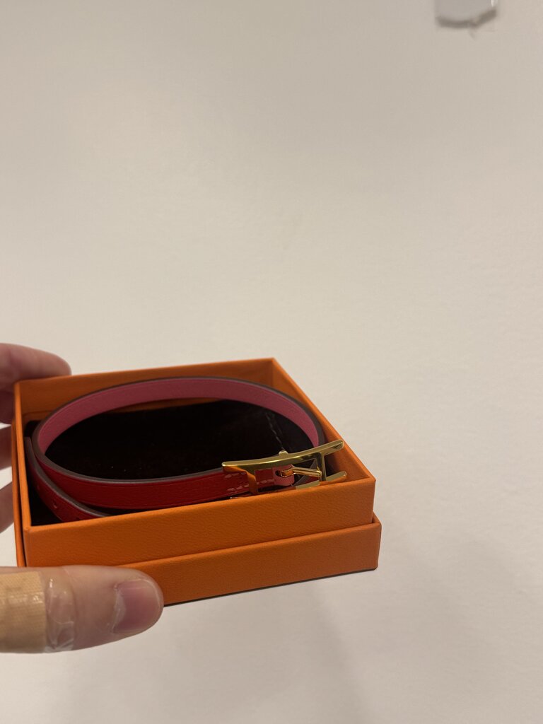 Pink/Red Leather Reversible Double Tour Bracelet w/ Box