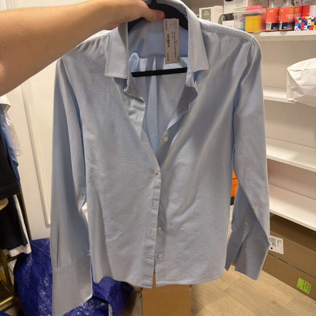 Blue Cotton Button Up Top
