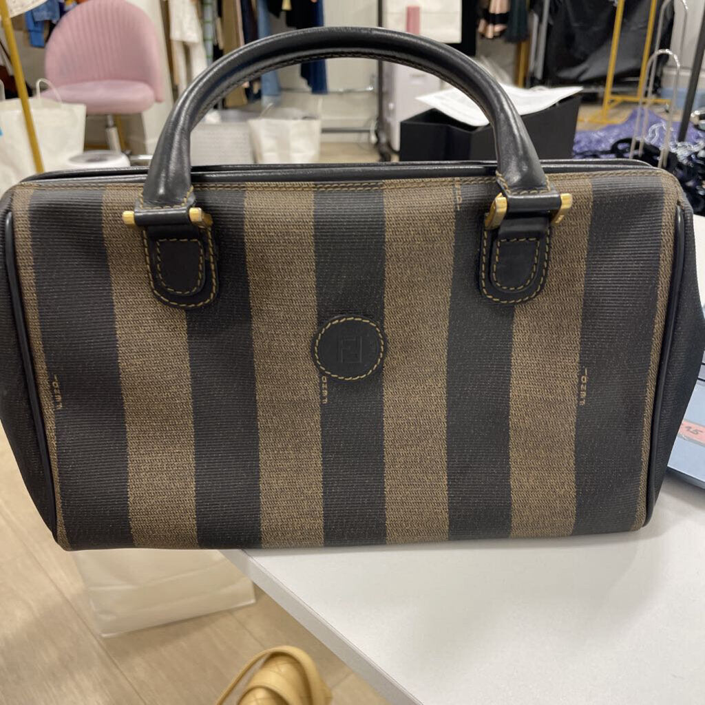 Brown Striped Pequin Boston Bag