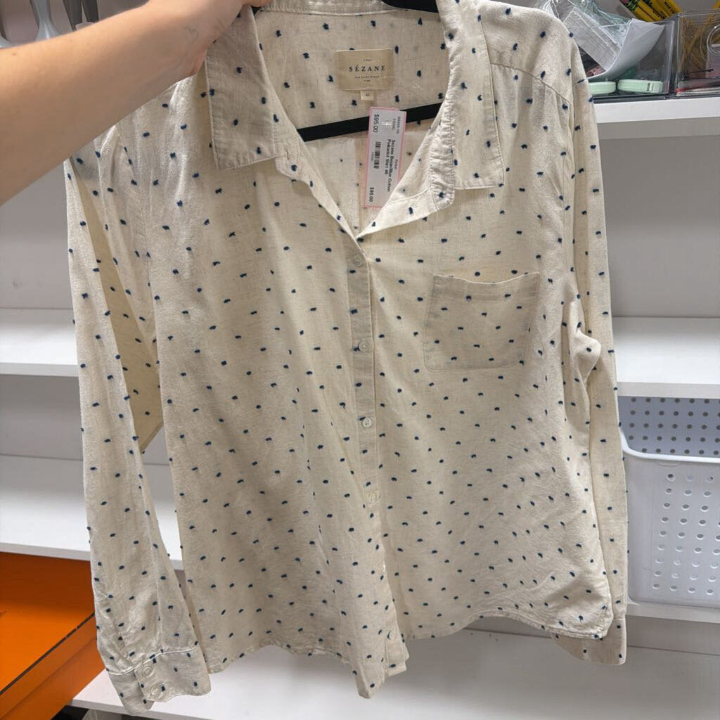 Beige/Blue Cotton Polkadot Shirt