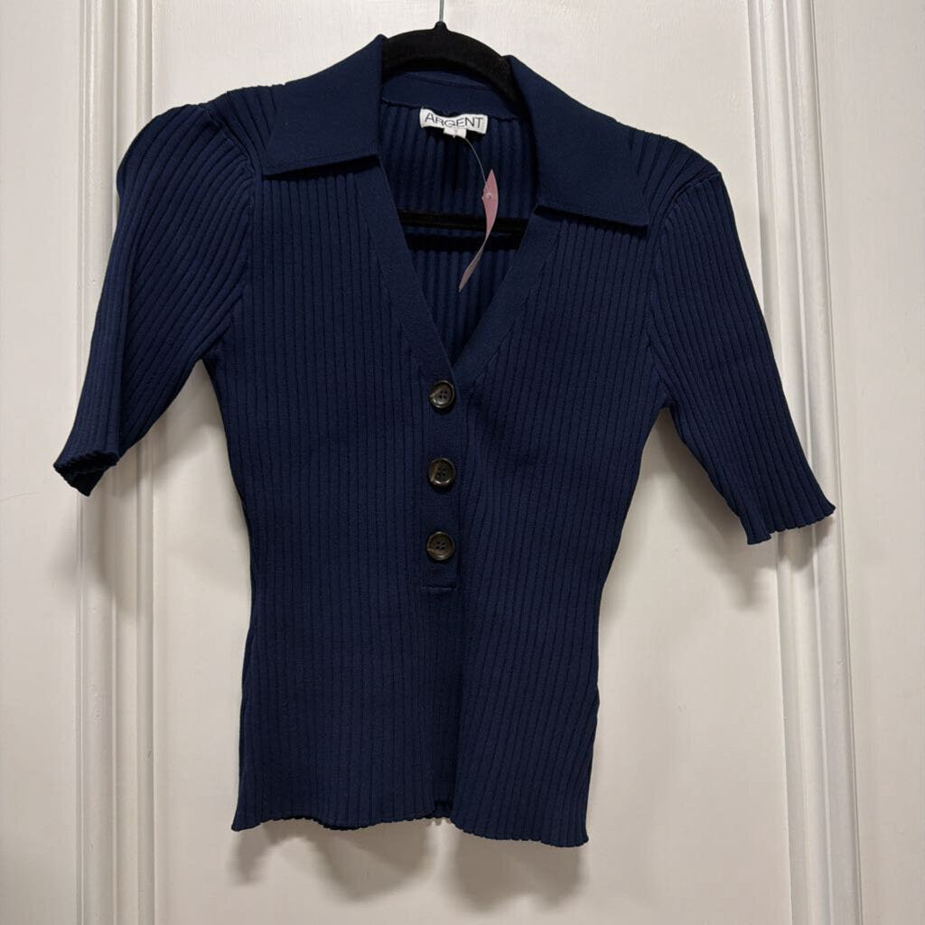 Navy Rayon Ribbed Short Top