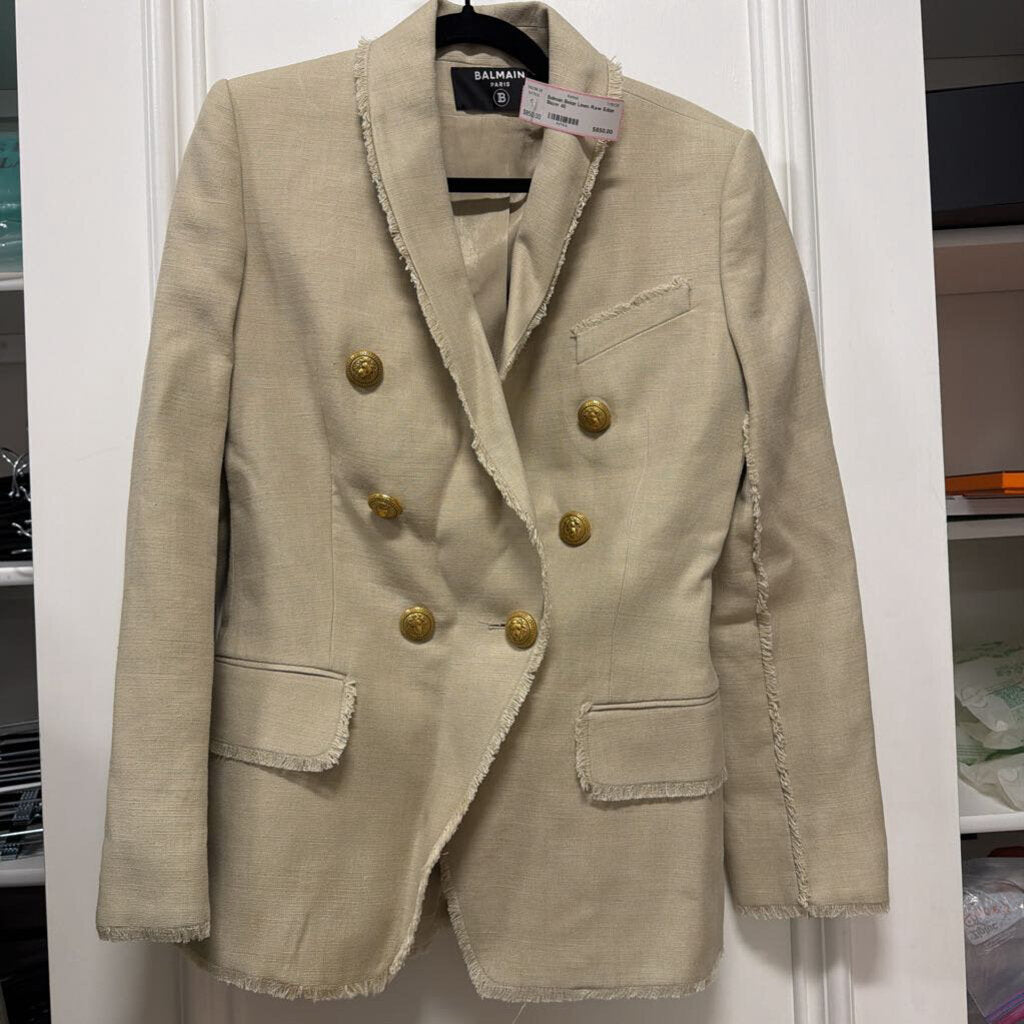 Beige Linen Raw Edge Blazer