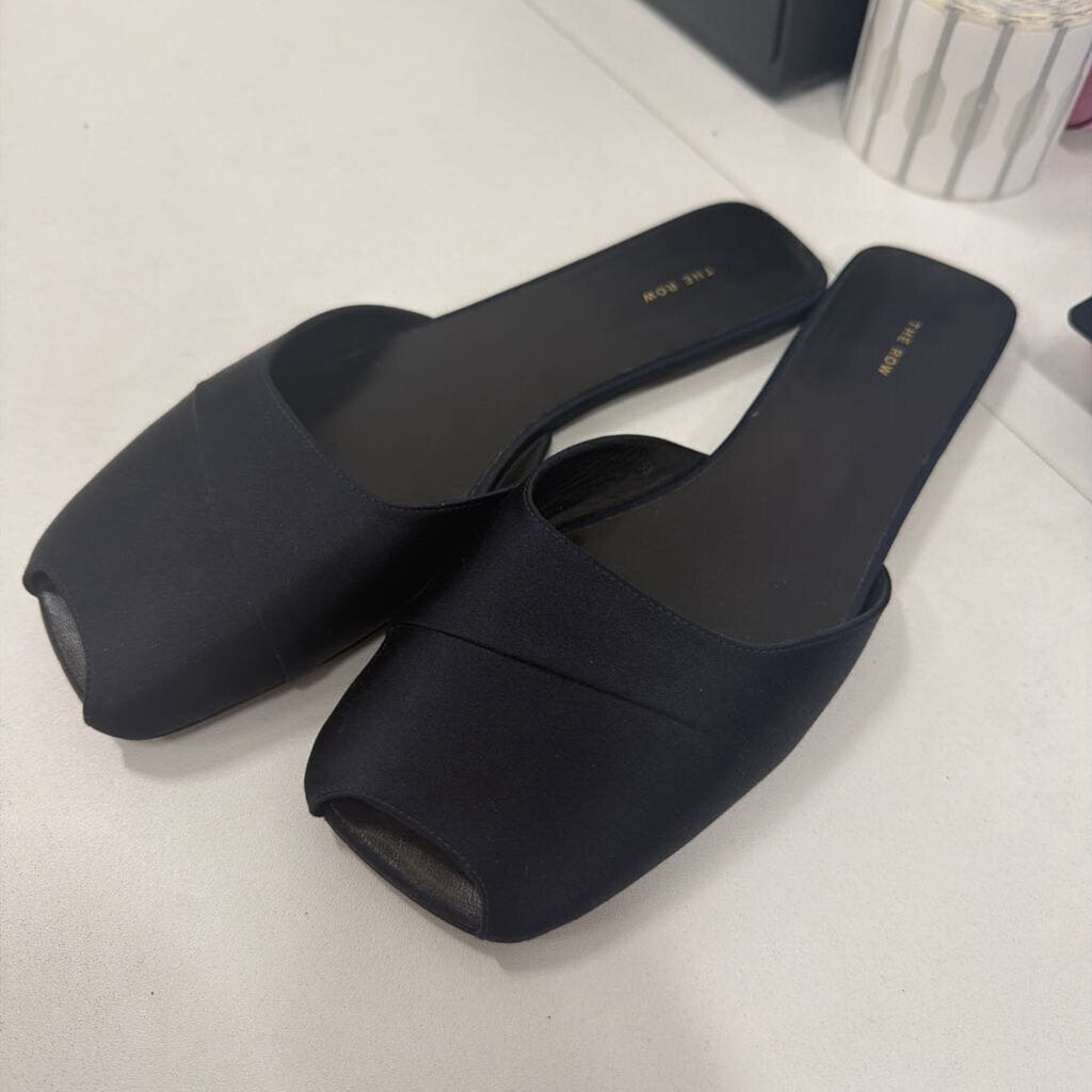 Navy Satin Slide Sandals (36)