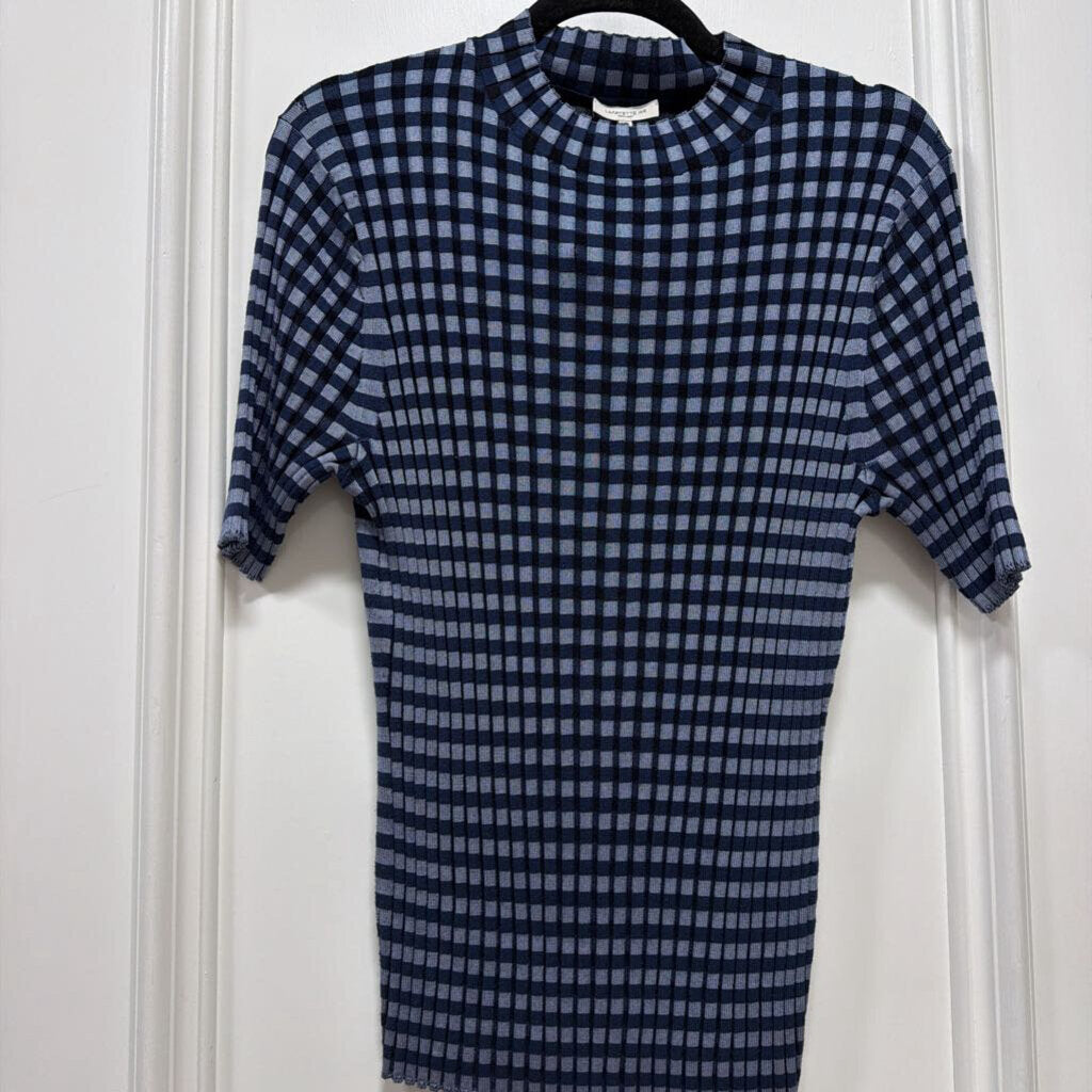Blue Viscose Striped Knit Tee