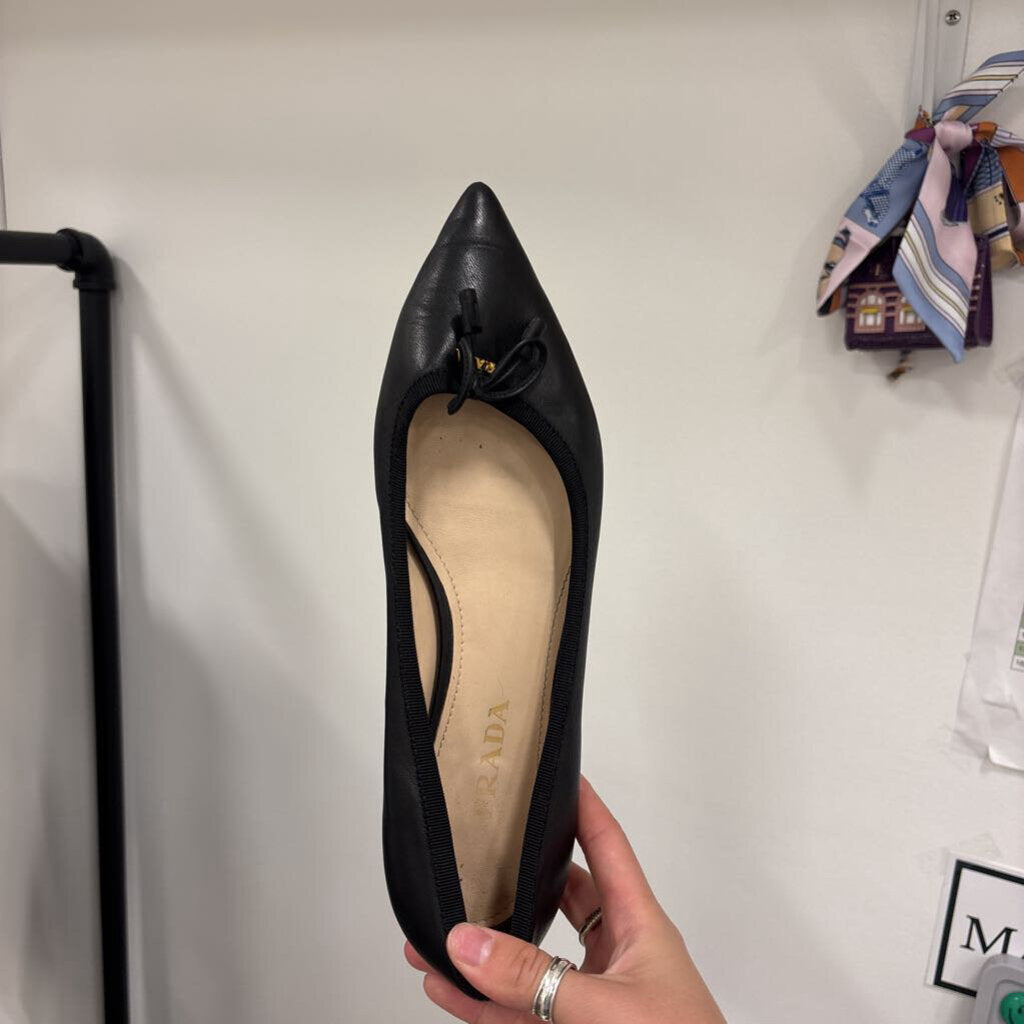 Black Leather Bow Ballet Flats