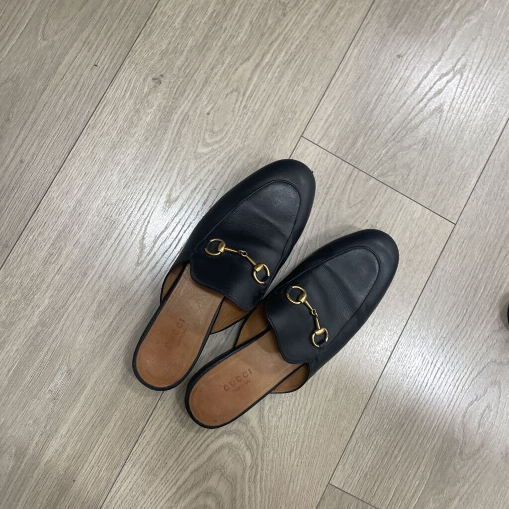 Black Leather Horsebit Mules