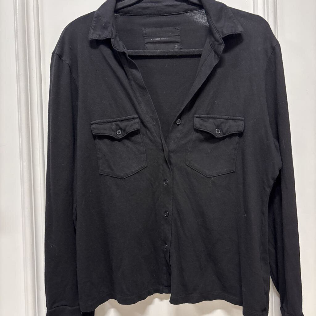 Black Cotton Button Up Top