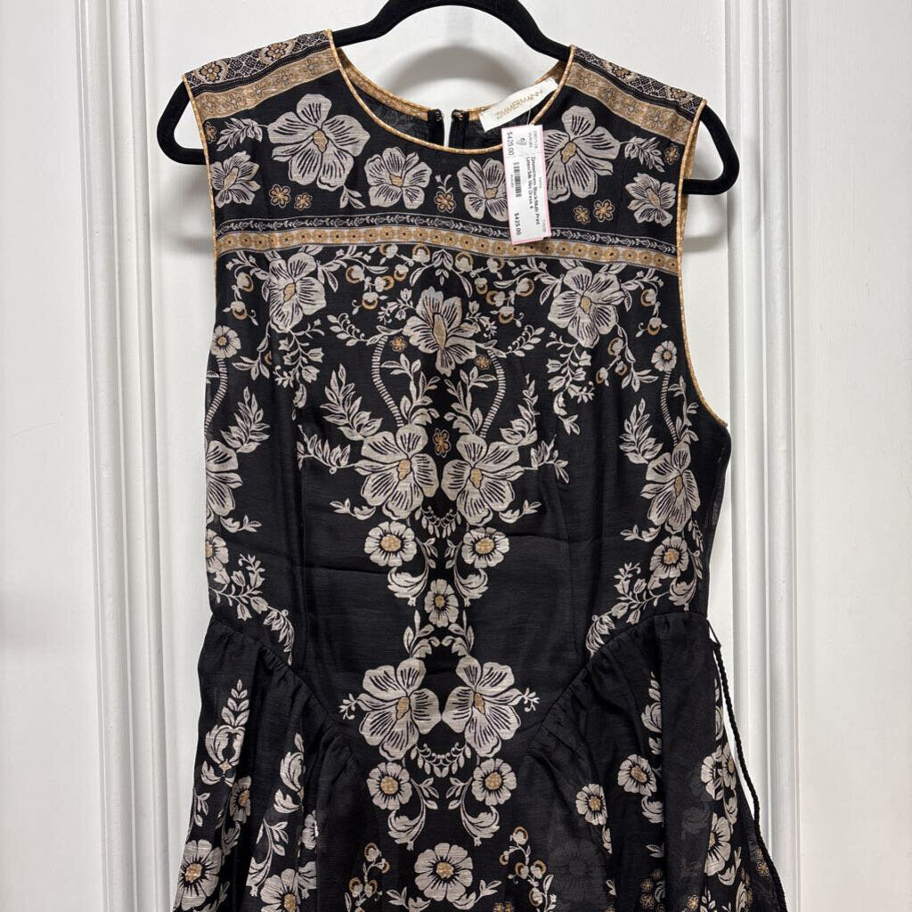 Black/Multi Print Linen/Silk Mini Dress