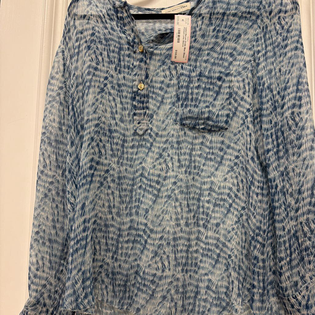 Blue Sheer Printed Long Sleeve