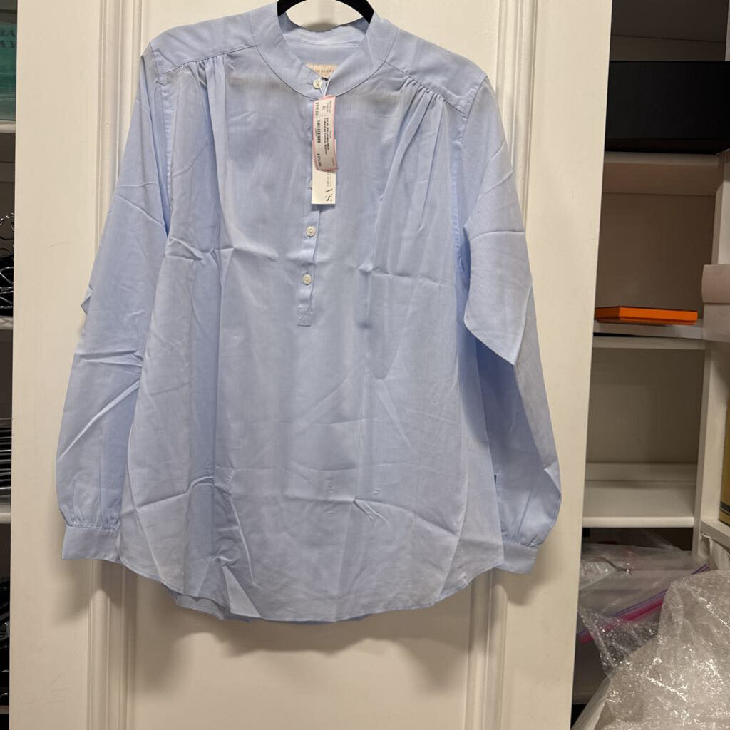 Blue Collarless Cotton Button Neckline Blous(NWT310)e
