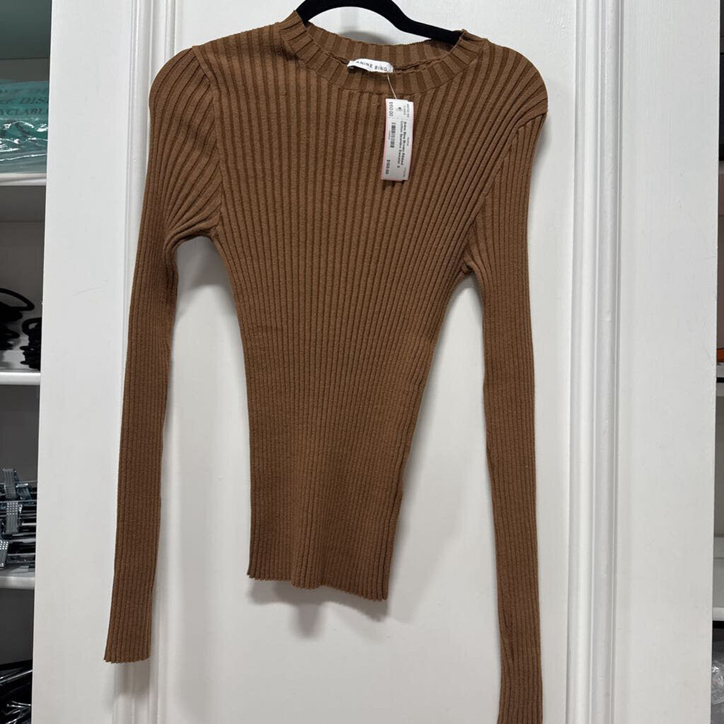 Brown Ribbed Cotton Spandex Sweater