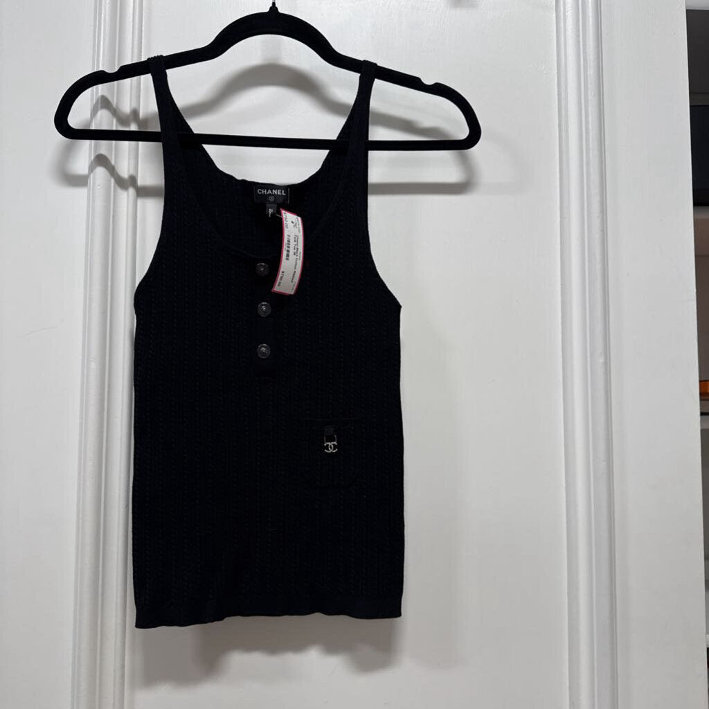 Black Cotton Ribbed Tank Top