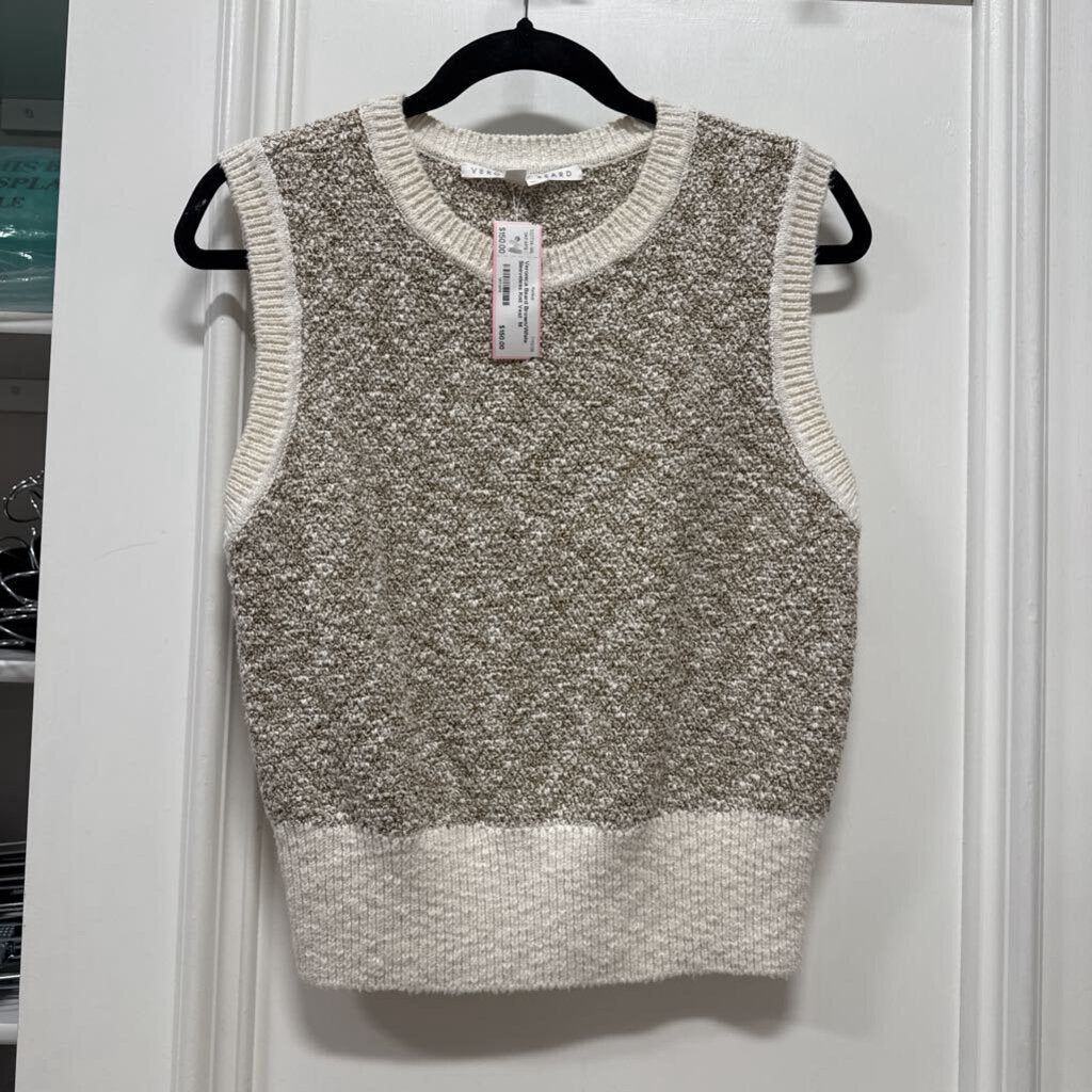Brown/White Sleeveless Knit Vest