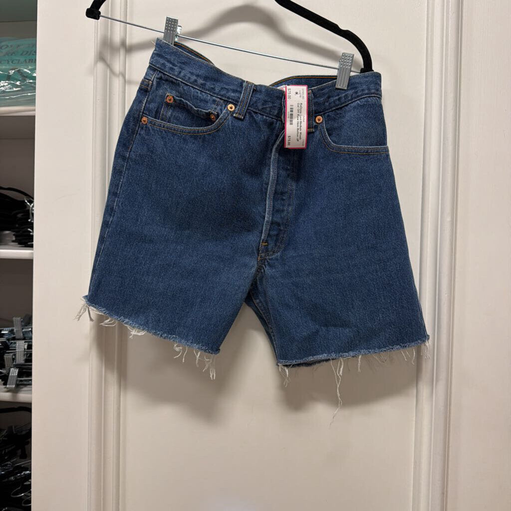 Medium Wash Cut Off Raw Hem Button UP