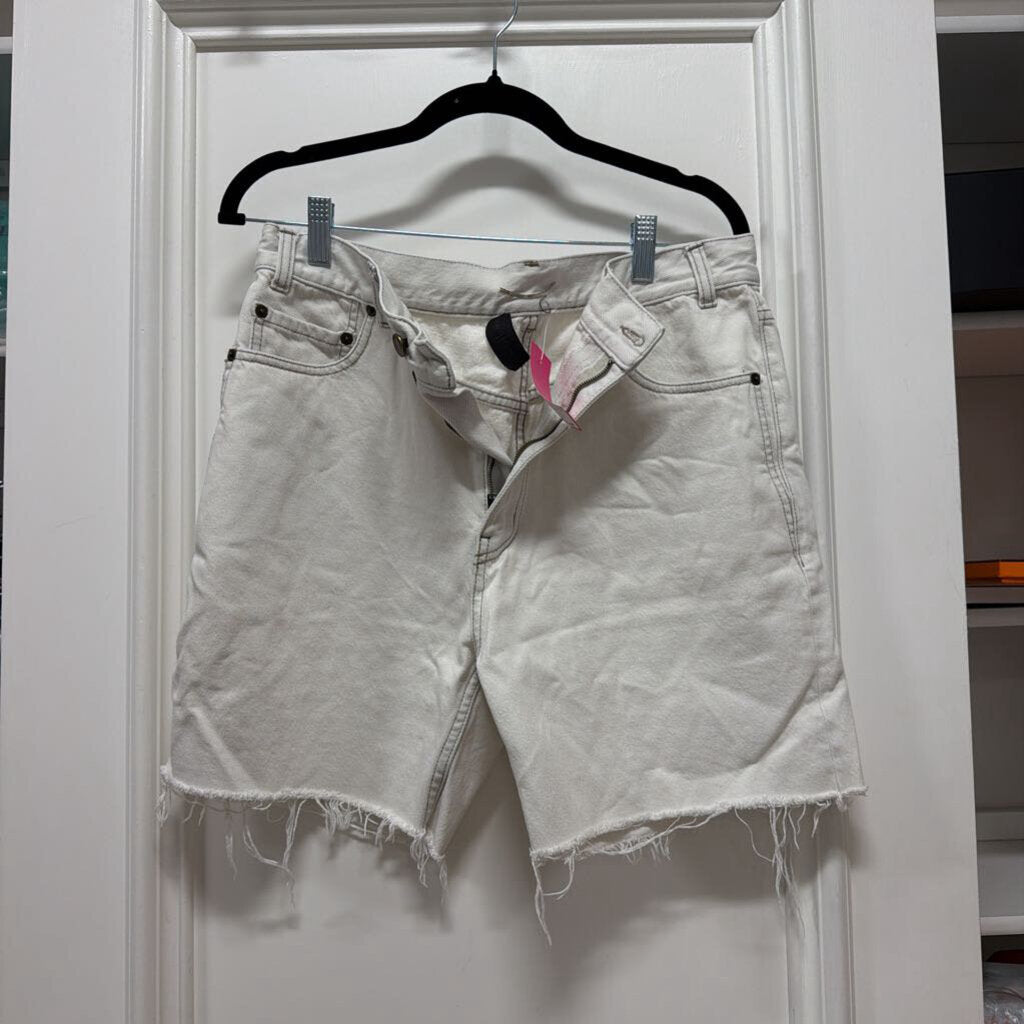 White Cut Off Raw Hem Zip Shorts