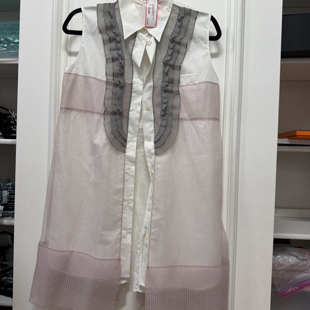 White Ruffle-Front Sleeveless Shirt