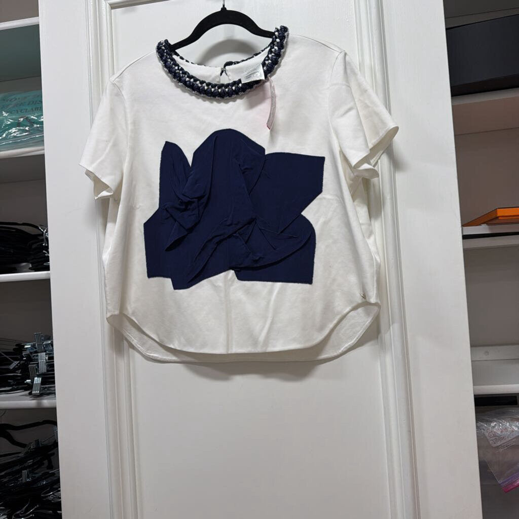 White Cotton/Silk Chain-Neckline Top (discoloration)
