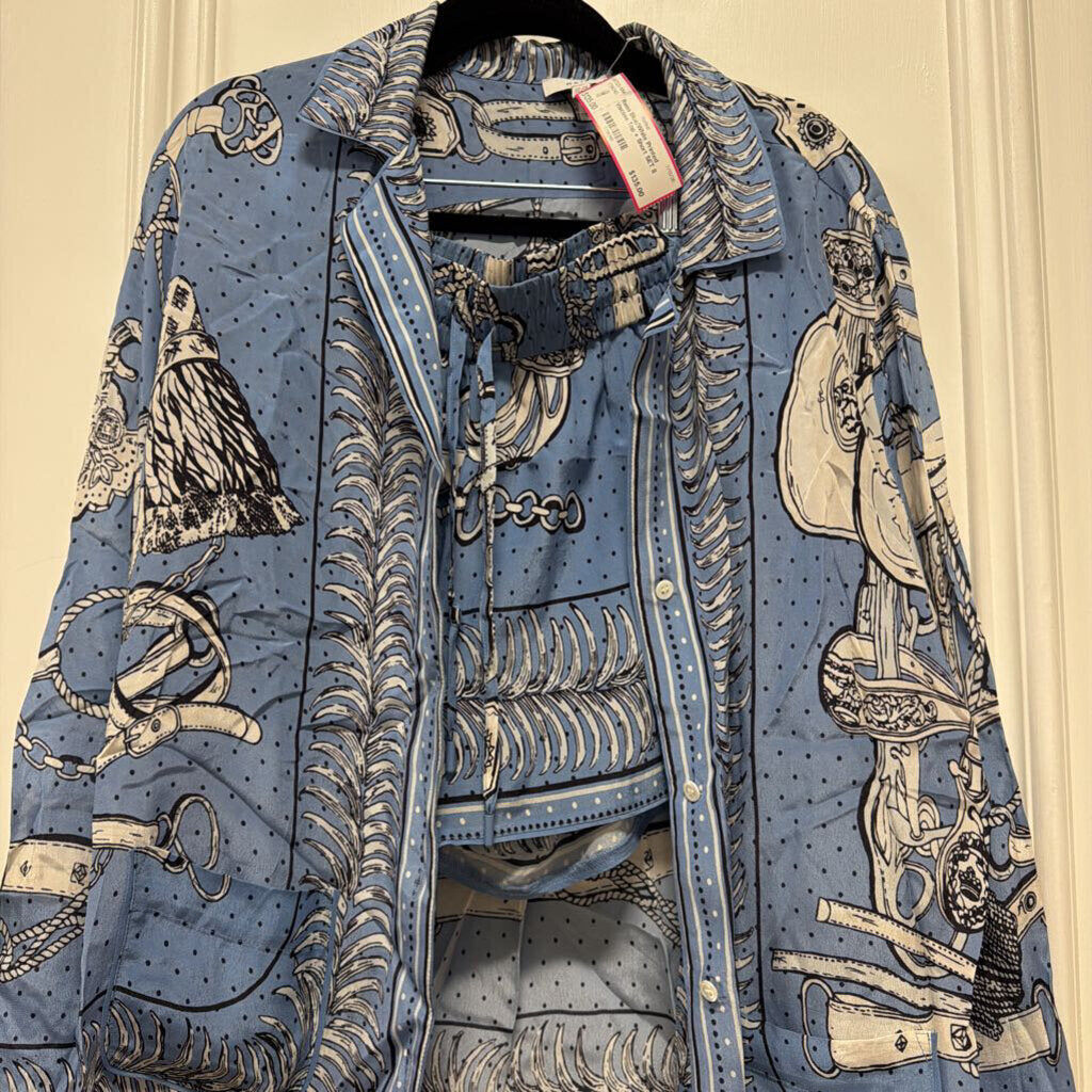 Blue/White Printed Viscose Top + Short SET