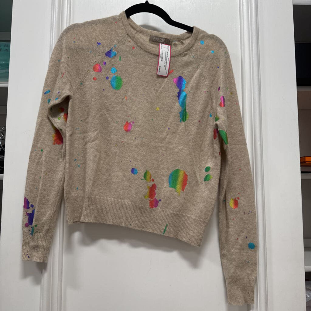 Beige Paint Splatter Cashmere Sweater