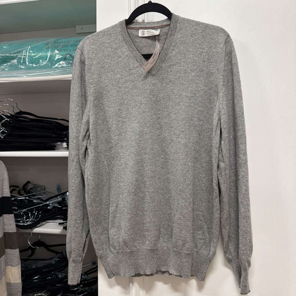 Grey Cashmere V-Neck Thin Sweater
