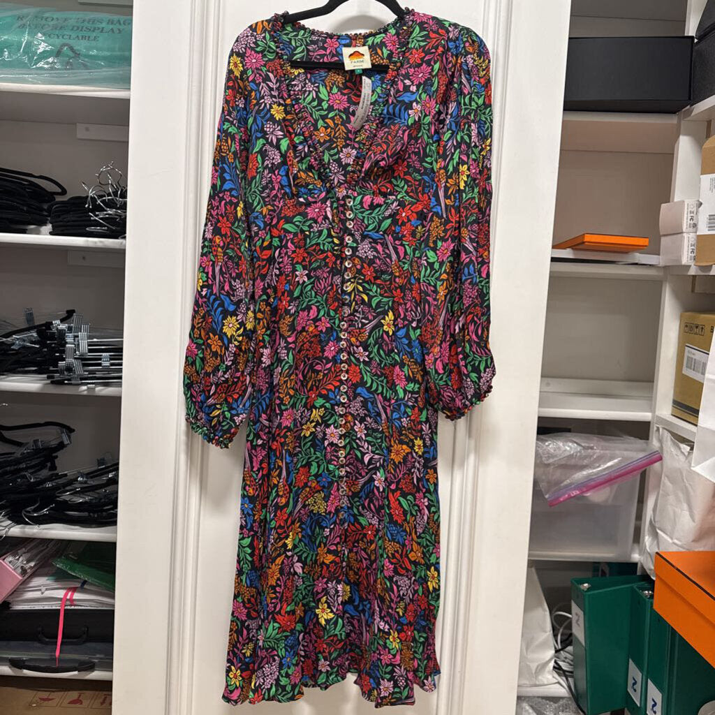 Black/Multi Color Viscose LS Dress (r. 348)