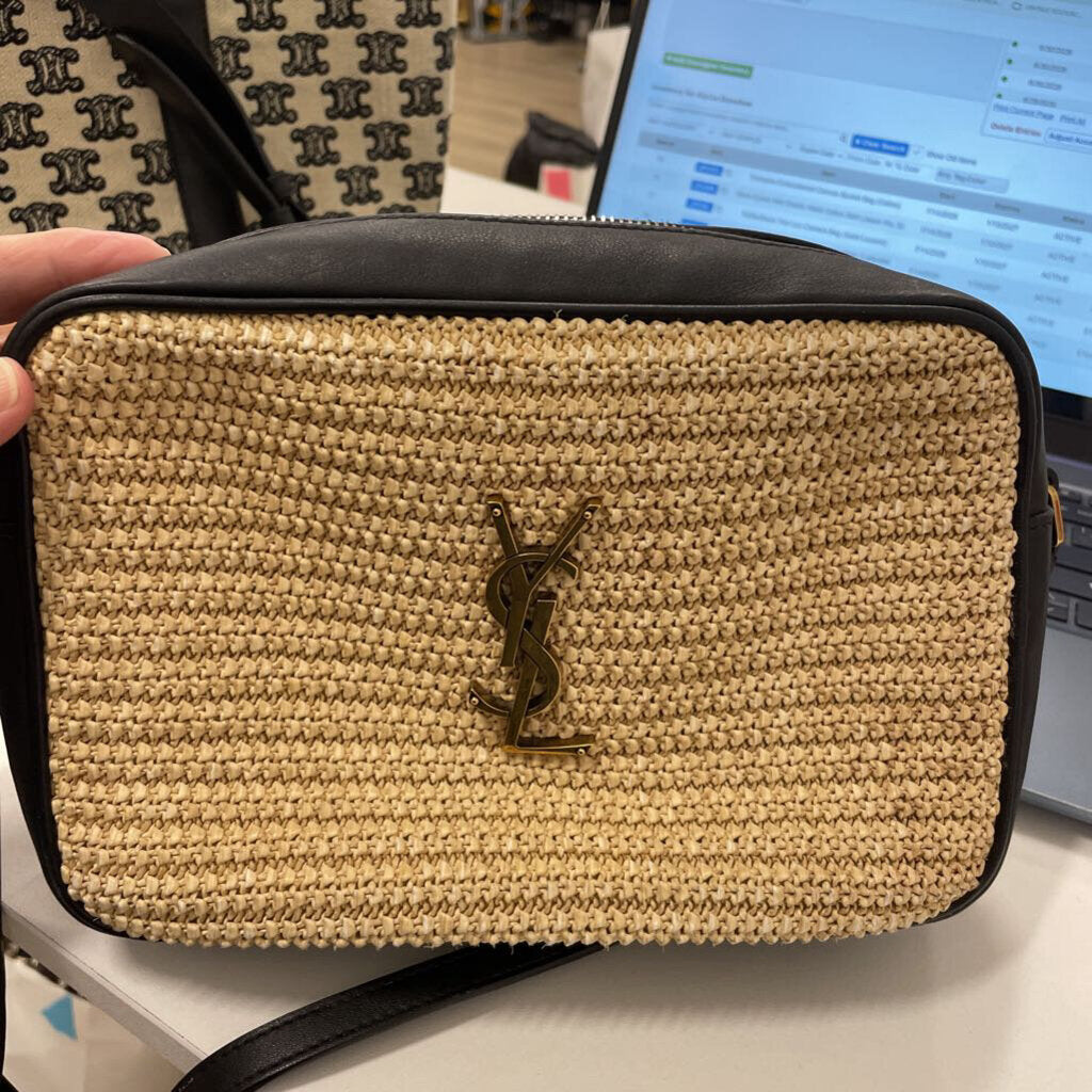 Raffia/Black Trim Lou Camera Bag
