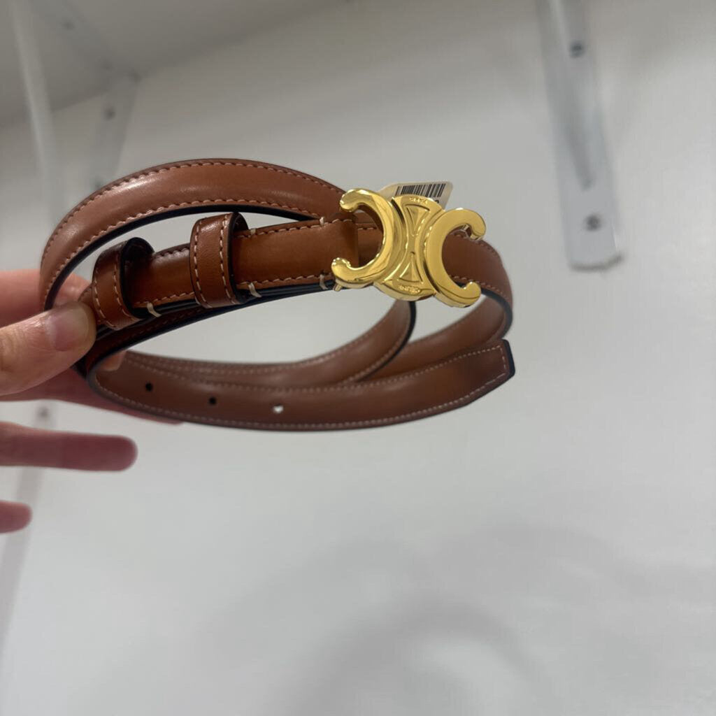 Celine Brown Leather Triomphe Belt, 90