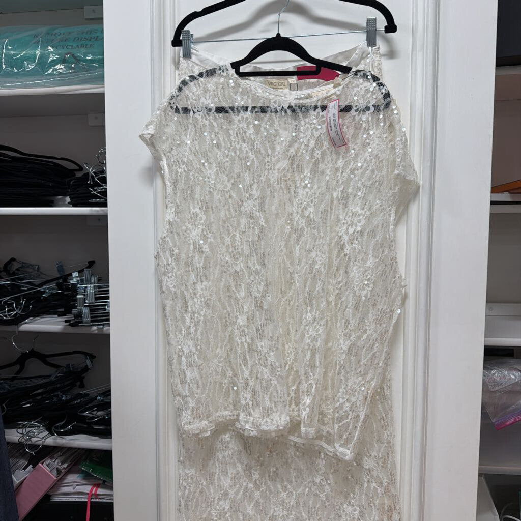 White Sequin Top + Skirt SET (NWT)
