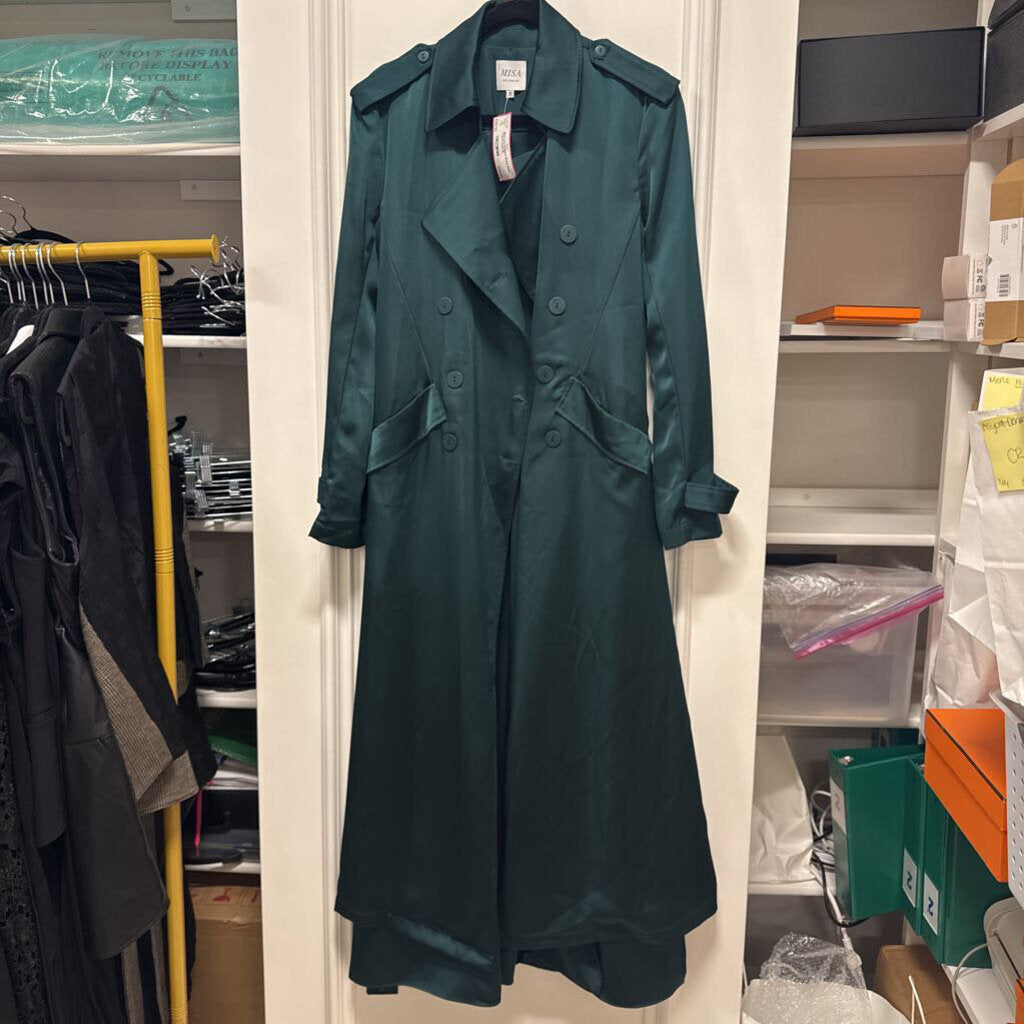 Green Satin Trench Coat
