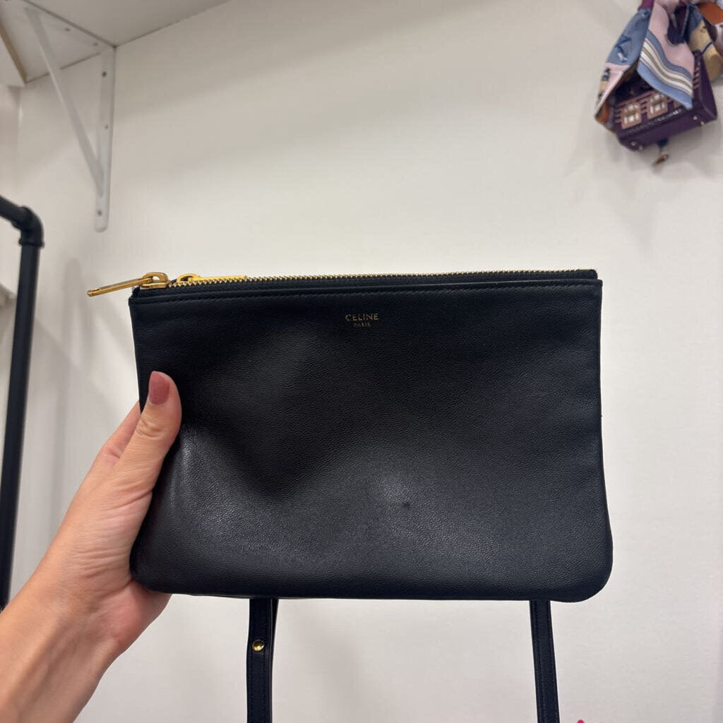 Black Leather Trio Pouch Bag