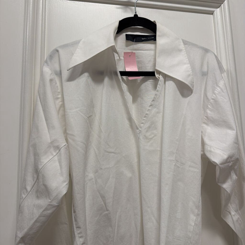 White Cut Out Button Up