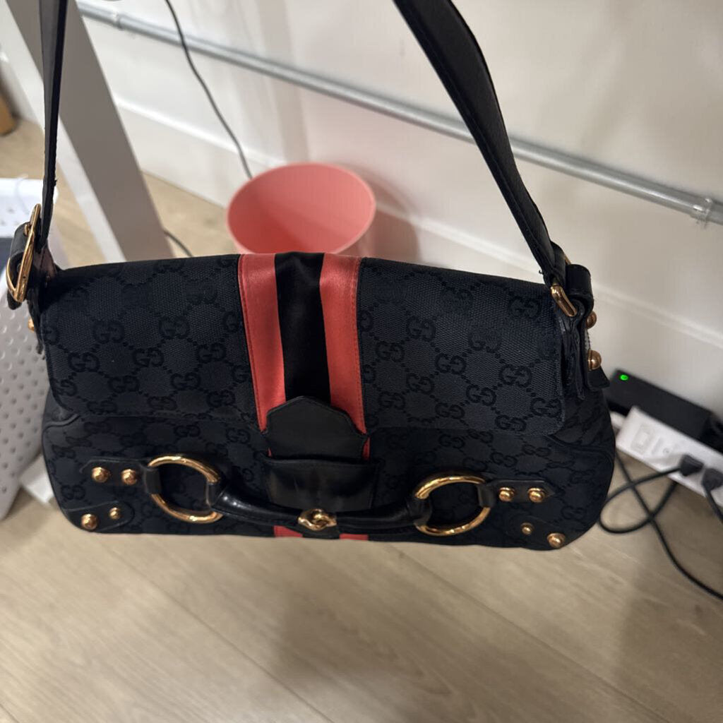 Black GG Canvas Horsebit Bag (as is-discoloration)