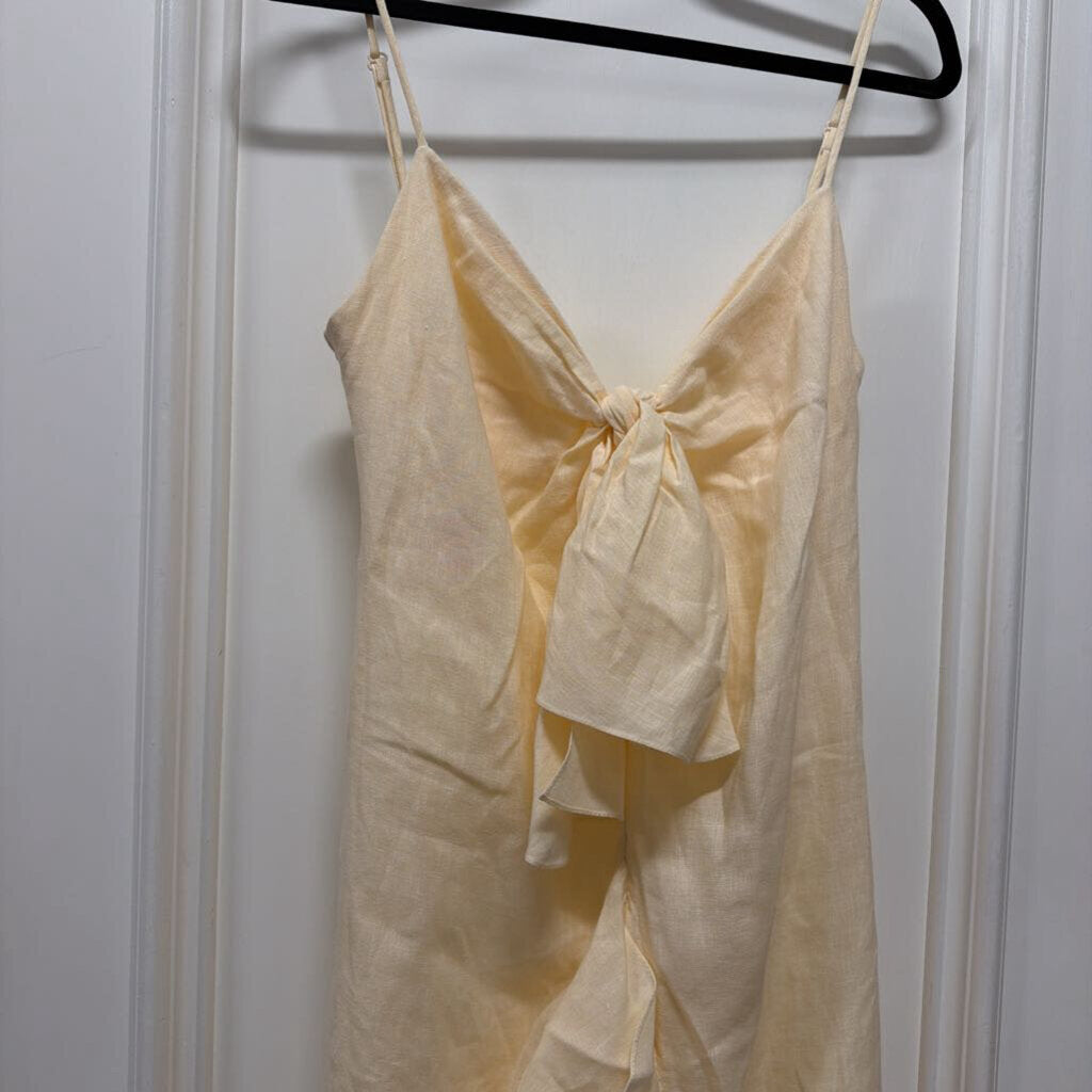 Pale Yellow Ruffle Hem and Neckline V Neck Sleeveless