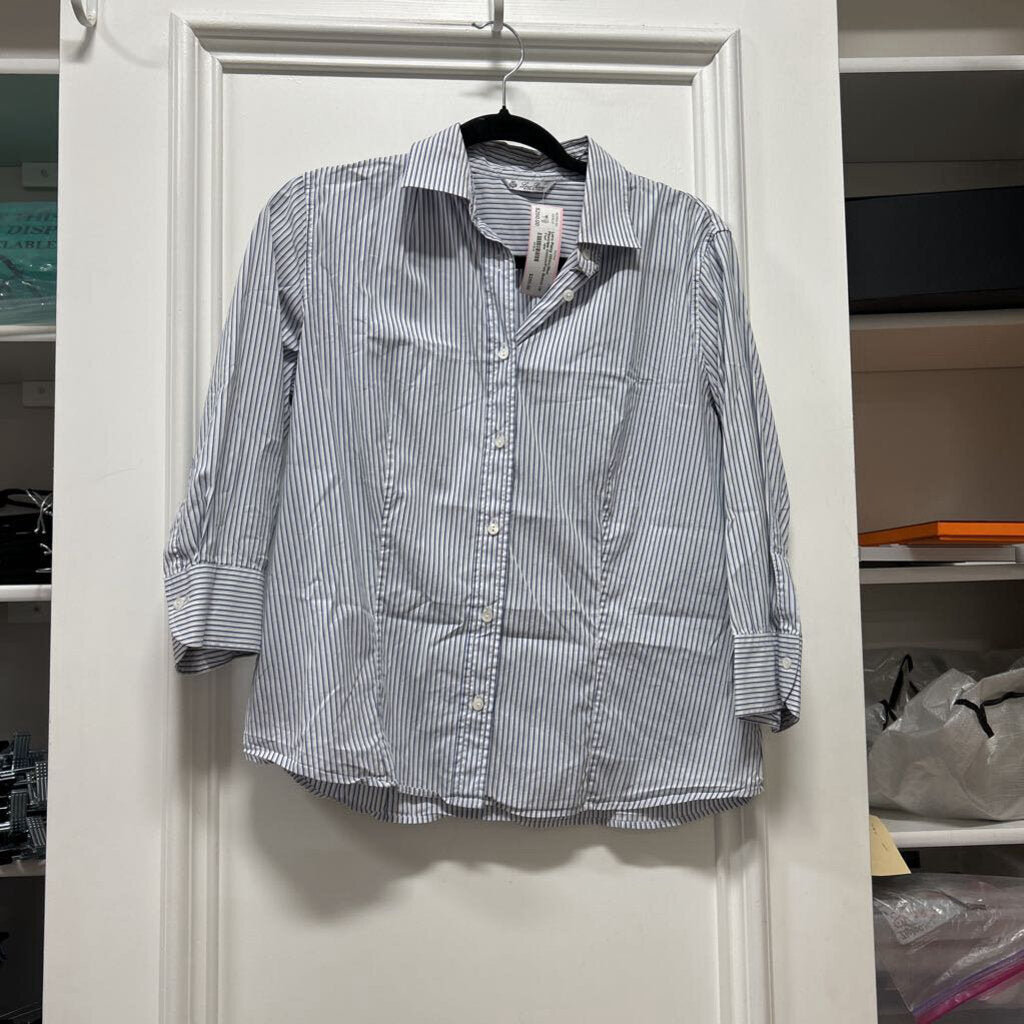 White/Blue Pinstripe Cotton/Poly Button Up Top