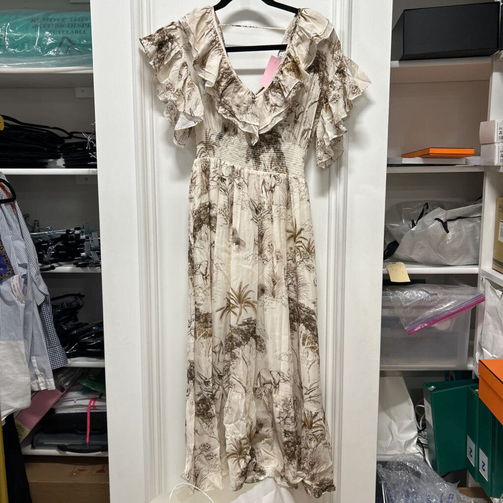 Cream/Brown Viscose/Cotton Print Dress (NWT)