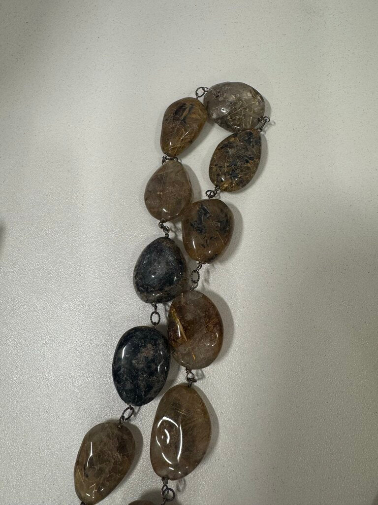 Rutilated Quartz Necklace w/ Pave Diamond Toggle