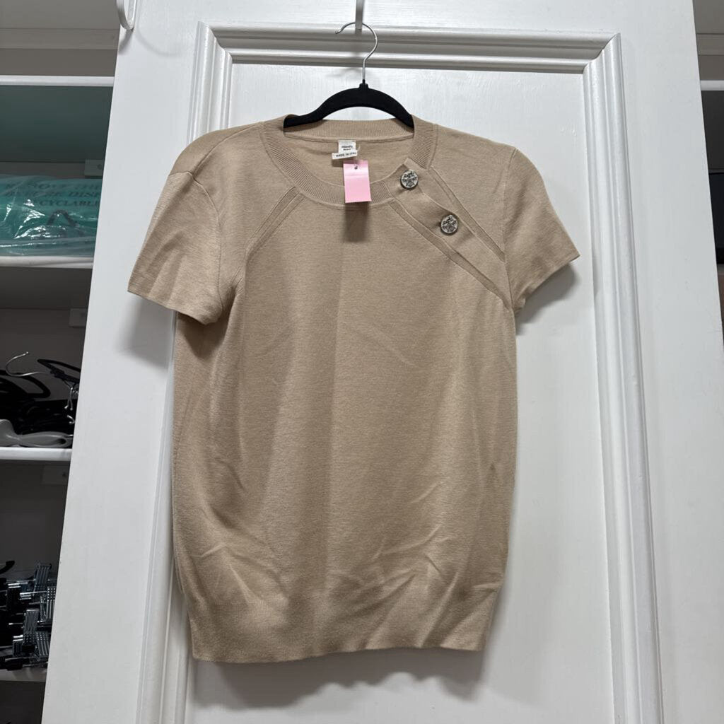 Beige Cashmere/Silk Short Sleeve Sweater (est 2400)