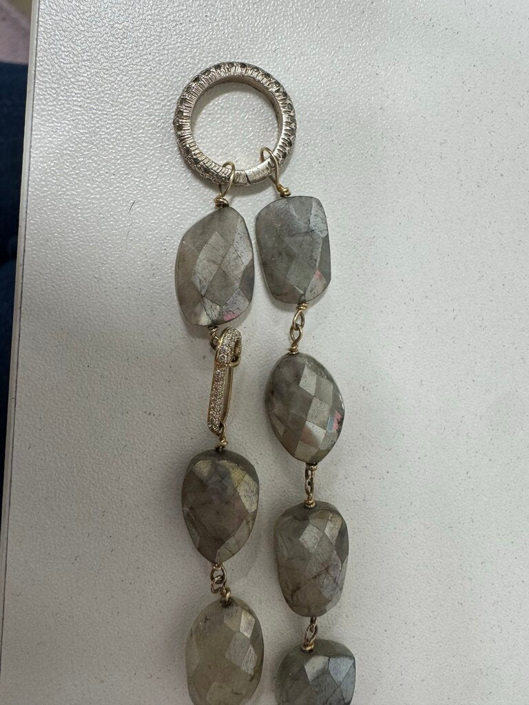 Yellow Gold Labradorite Diamond Clip Necklace