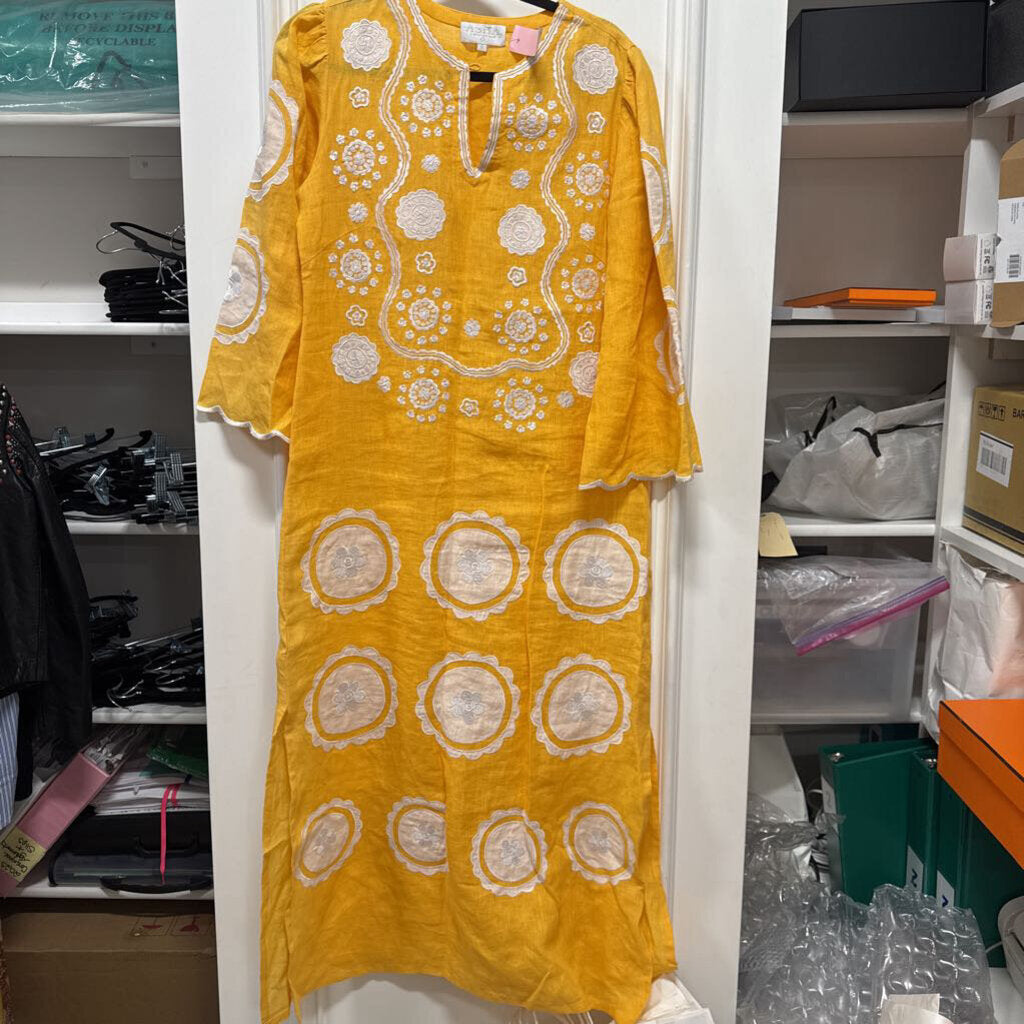 Yellow Linen Embroidered Caftan