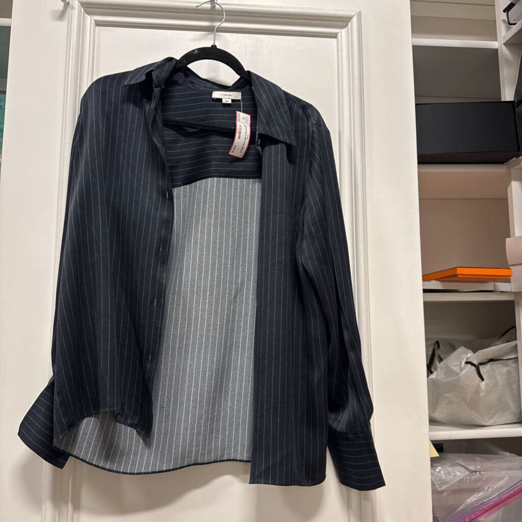 Navy Silk Stripe Blouse