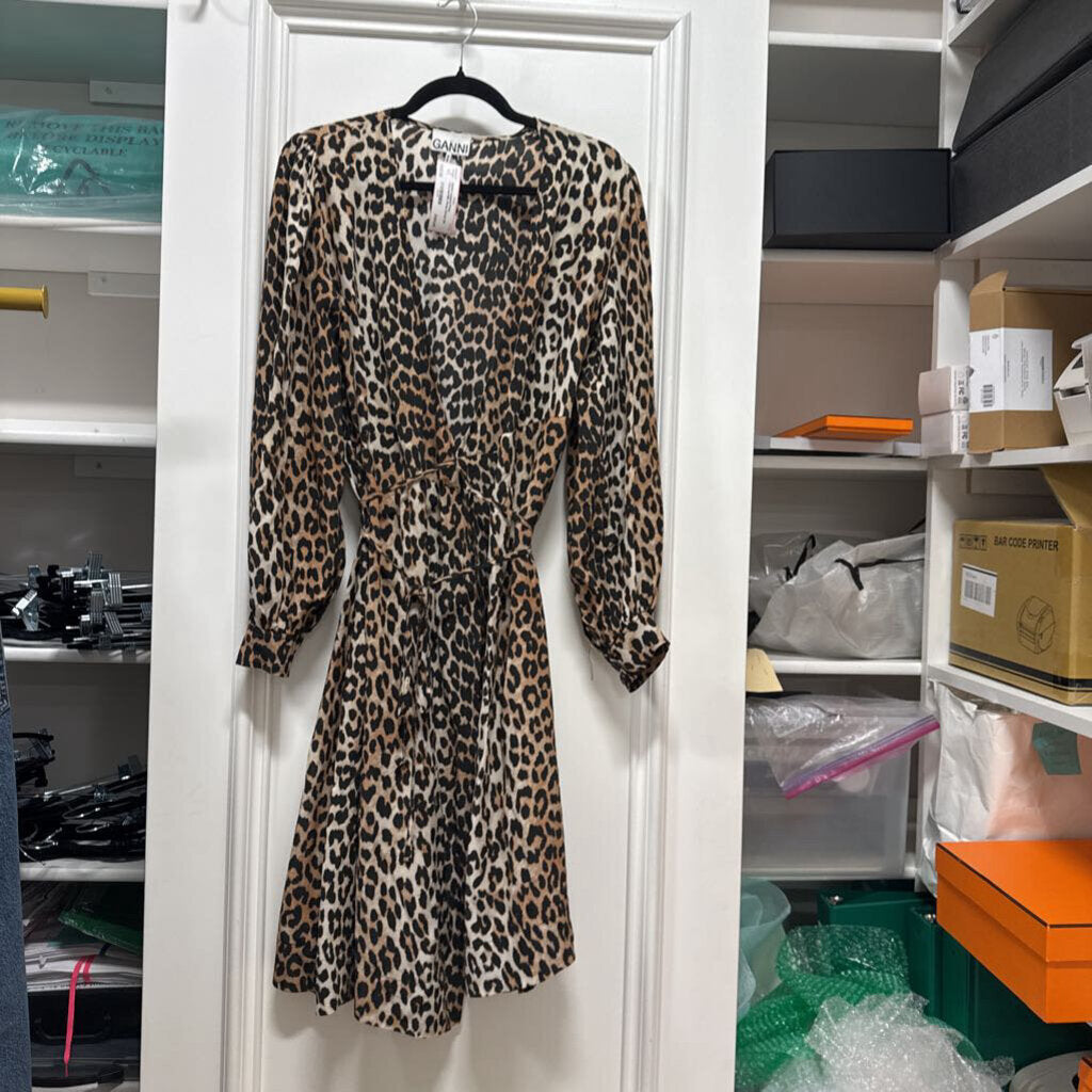 Leopard Print Viscose/Silk Wrap Dress